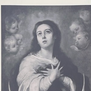 Antique Engraving of Murillo’s “Immaculate Conception,” Virgin Mary. Framed Religious Artwork