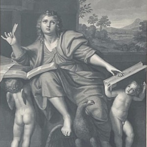 Antique Engraving “St. John the Evangelist” by Ignacio Pavon, Framed Religious Artwork