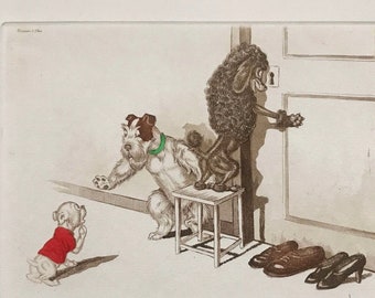 Boris O’Klein, Dirty Dogs of Paris. Original Signed Etching.