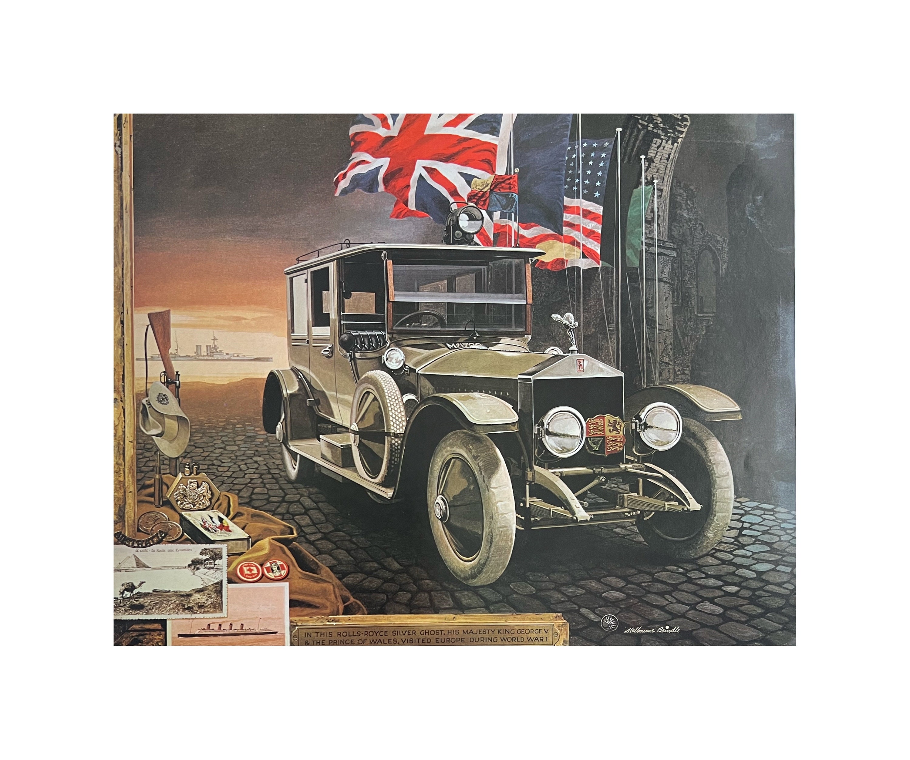 1914 Rolls Royce Silver Ghost Lithograph: King George V Car, 1971