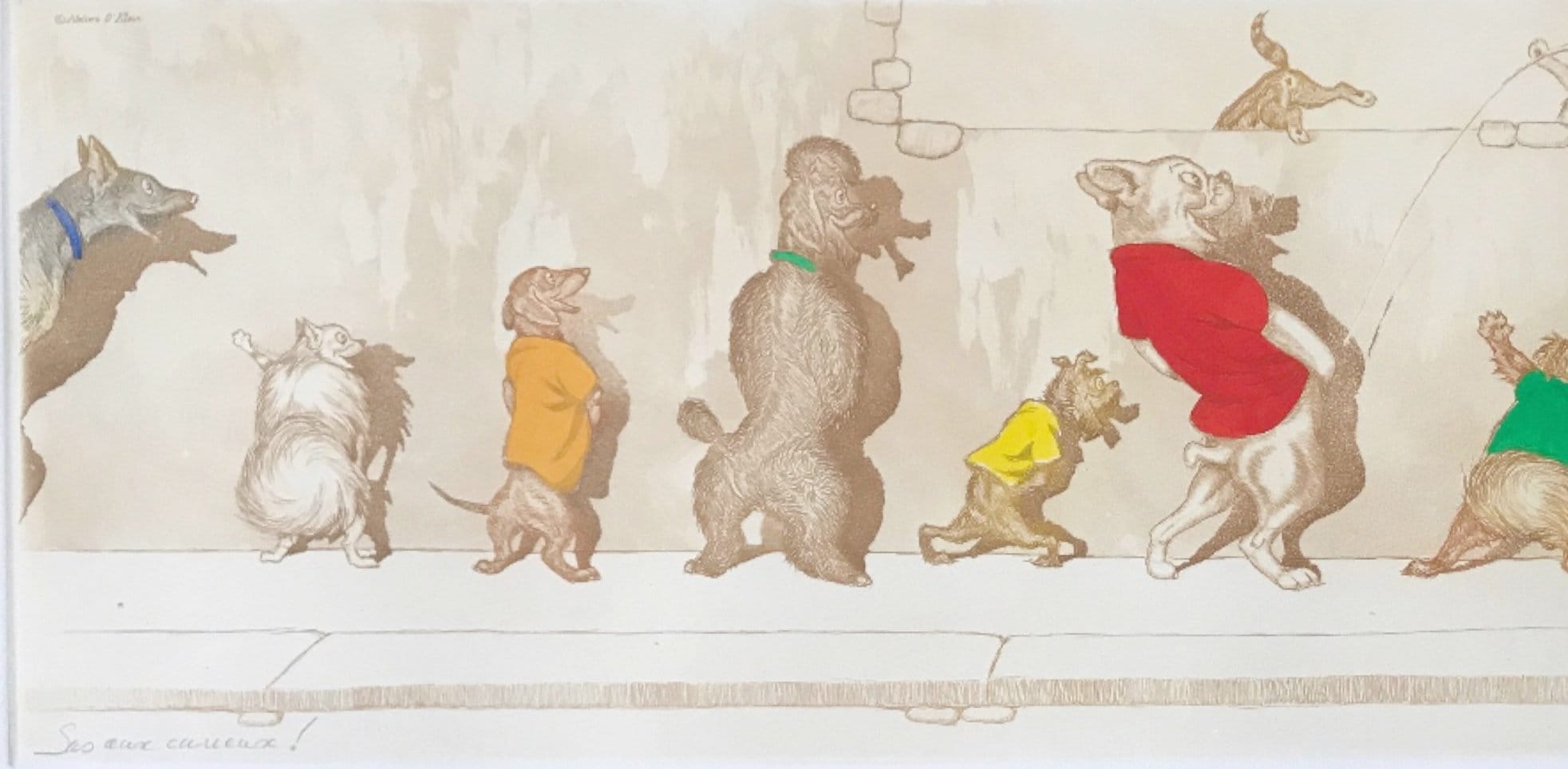 ボリス・オクライン　本人サインあり　美品　銅版画　エッチング ボリス・オクライン作、「パリの汚れた犬たち」。オリジナル署名入り