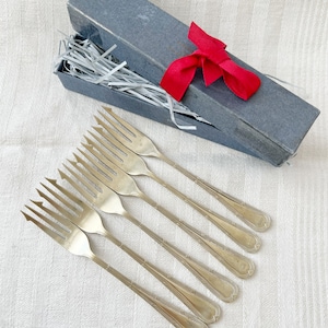 Vintage Set of 6 English Pickle Forks | J.W. EPNS Silver Plate | 1930s-40s Birmingham Cutlery