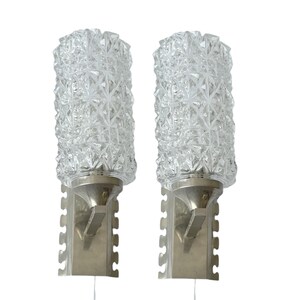Vintage 1970s German Pressed Glass & Chrome Wall Lamps – Set of 2, Midcentury Design