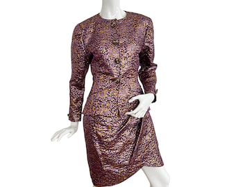 Traje de falda brocada de Max Dietl, estilo vintage de los años 80, conjunto de 3 piezas de seda, fabricado en Alemania.
