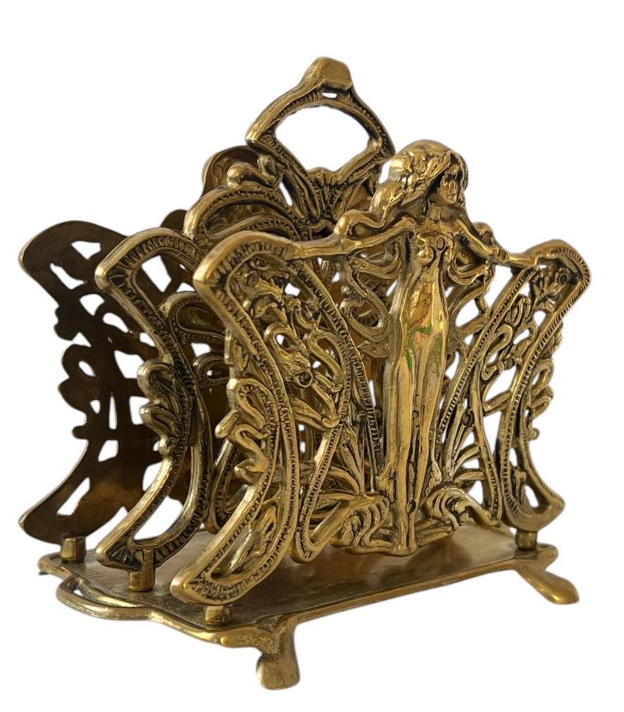 ヴィンテージ アール ヌーボー スタイルの真鍮製レター ホルダーまたは