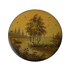 Vintage Fedoskino Lacquer Jewelry Box – Russian Hand-Painted Miniature – Made in USSR with Original Box. 1960s