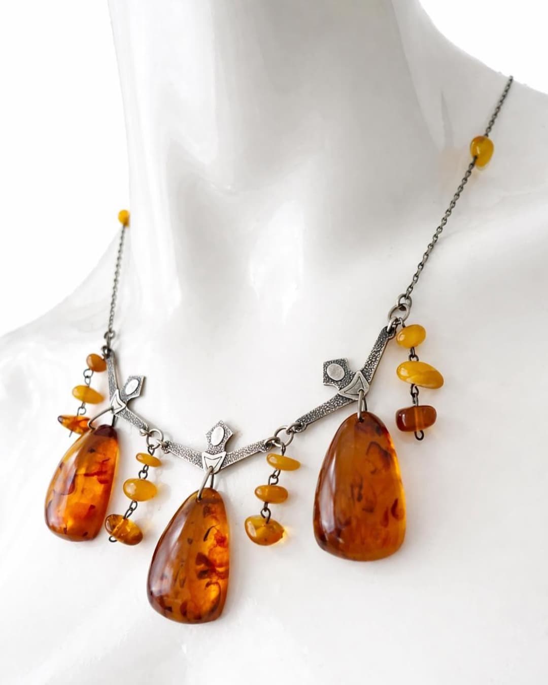 Vintage Soviet Amber Necklace 875 Silver “zimushka” • Kaliningrad