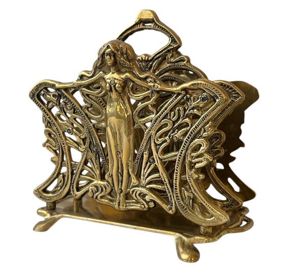 【アンティーク】アールヌーボー レターホルダー ヴィンテージ アール ヌーボー スタイルの真鍮製レター ホルダーまたは