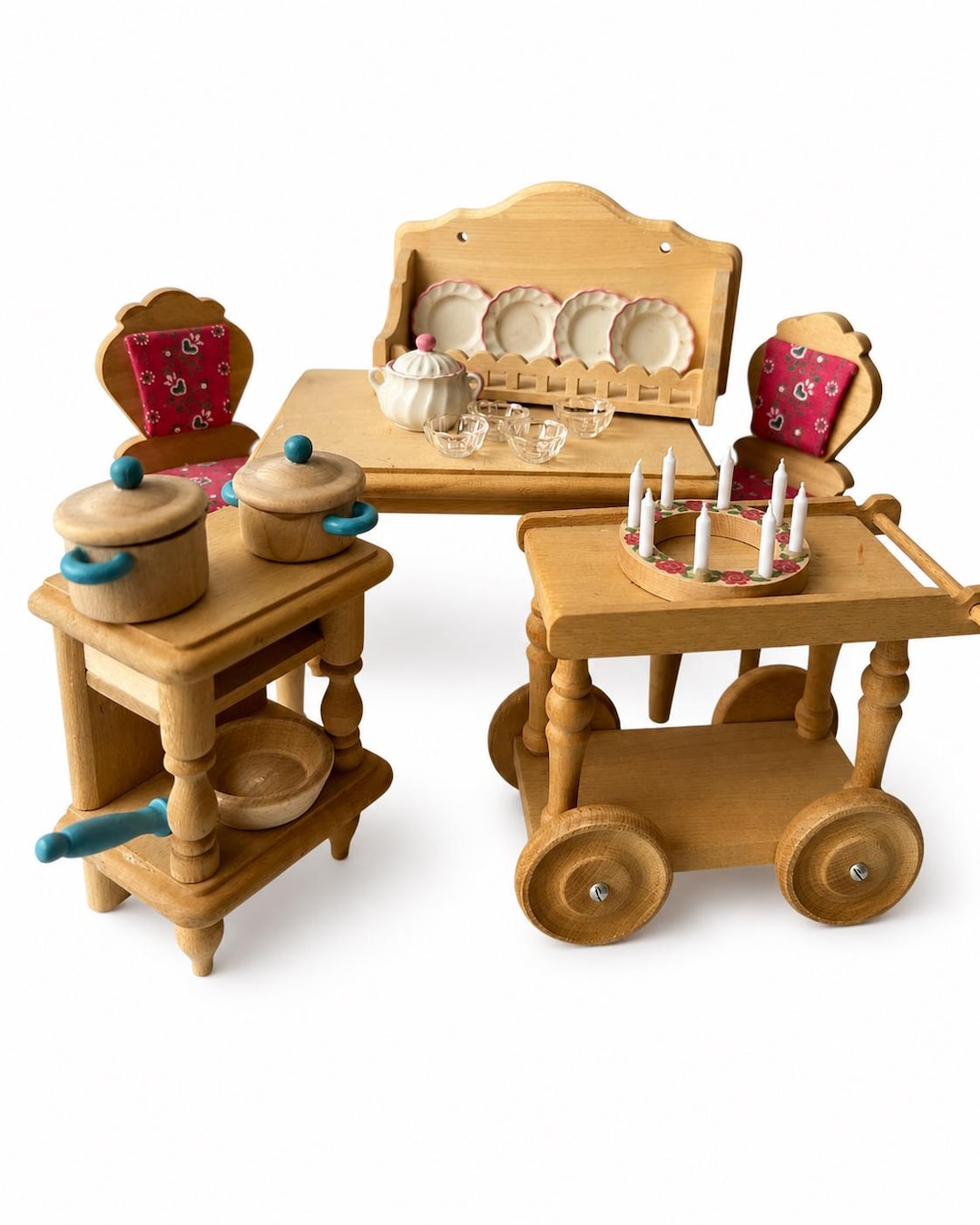【bodo hennig】カトラリーセット+木箱 / パールタイプ Vintage Bodo Hennig Wooden Dollhouse Kitchen Set, German Miniature