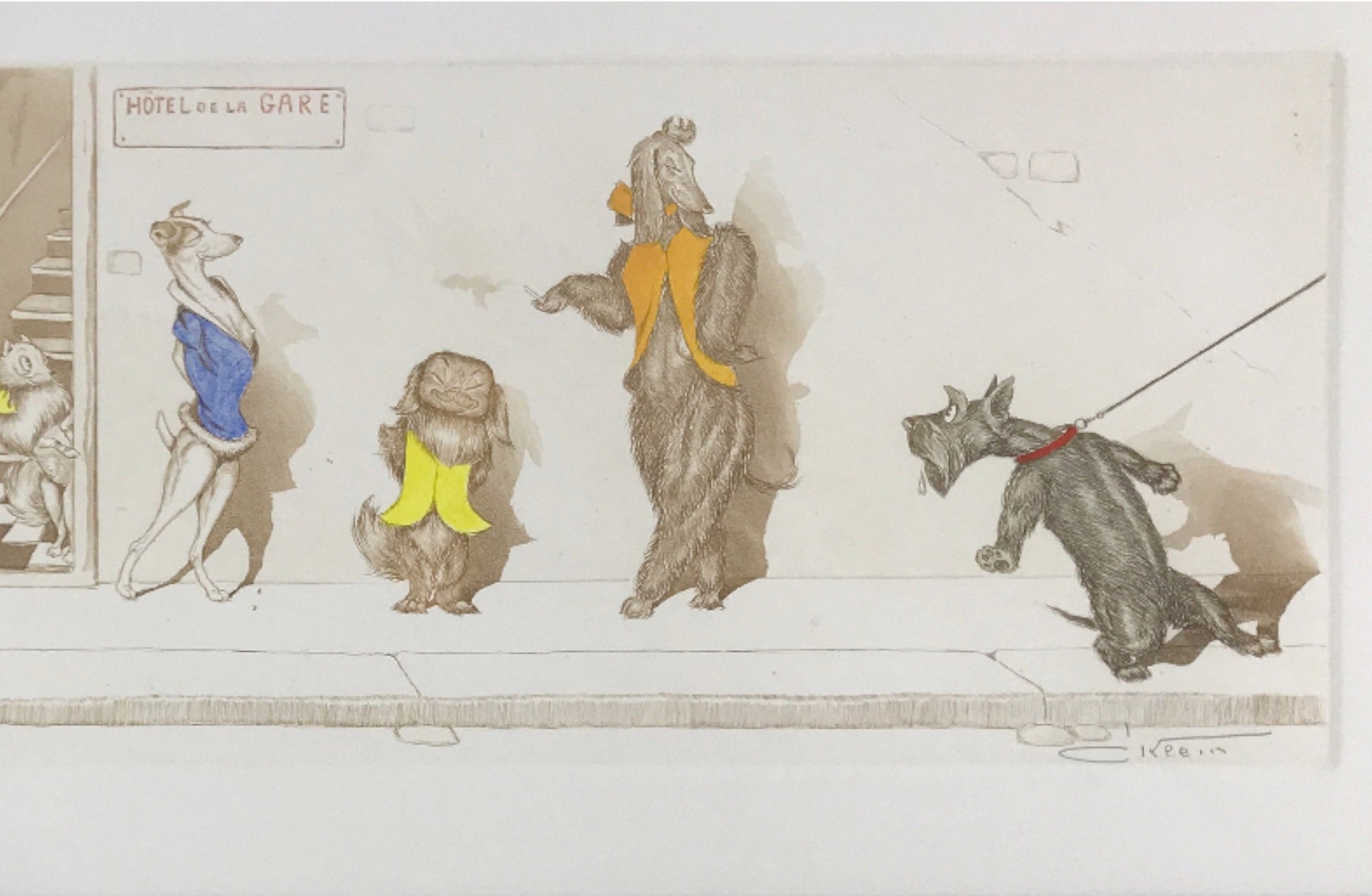 Boris O'klein, Dirty Dogs of Paris. Original Signed Etching
