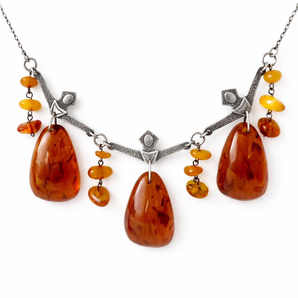 Vintage Soviet Silver Amber Necklace, Ida Fleitlich Zimushka