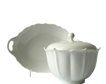 Vintage White Classic German Porcelain Set by AK Kaiser – Bonbonniere and Cookies Plate.
