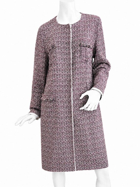 Weekend Max Mara, Vintage Weekend Max Mara Collarless Tweed Coat Jacket – Burgundy Cotton Blend, Italy 44