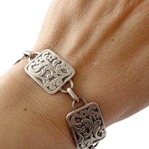 Vintage 835 Silver Floral Panel Bracelet, Embossed Relief Design, Art Nouveau Style.