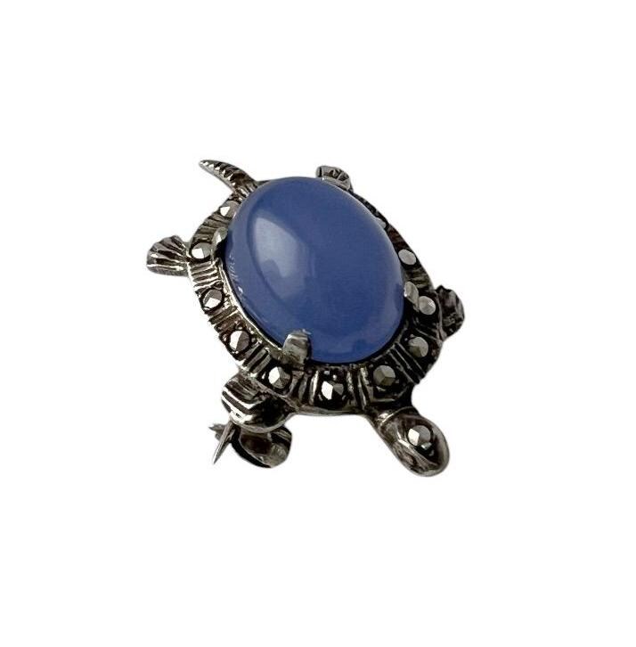 Broche Ancienne En Argent 835 - Forme De Tortue Avec Marcassites - Bon état - Occasion