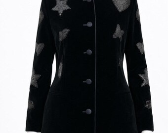 Vintage Escada Velvet Jacket Margaretha Ley Germany 80s 90s Beaded