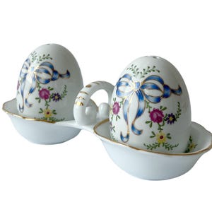 Vintage 1960s Limoges Hand-Painted Porcelain Salt and Pepper Shakers with Tray