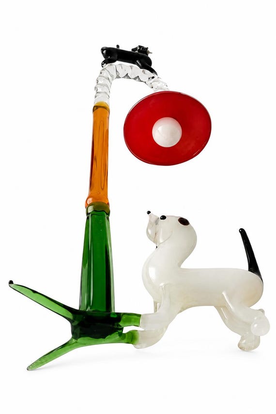 Lauscha Glass Figurine, Early 20th Century Cat Dog Streetlamp