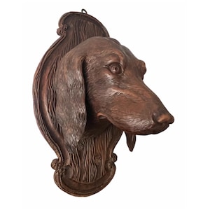 Antiker Schwarzwälder Jagdhund Holz Schnitzerei Wandbild