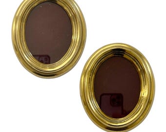 Vintage Solid Brass Oval Photo Frames, Set of 2
