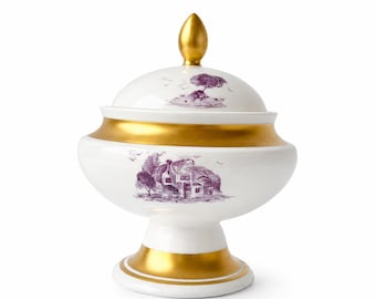 KPM Berlin Porcelain Sugar Bowl, Königliche Porzellan-Manufaktur Bomboniere, Gold Trim, 1945–1962
