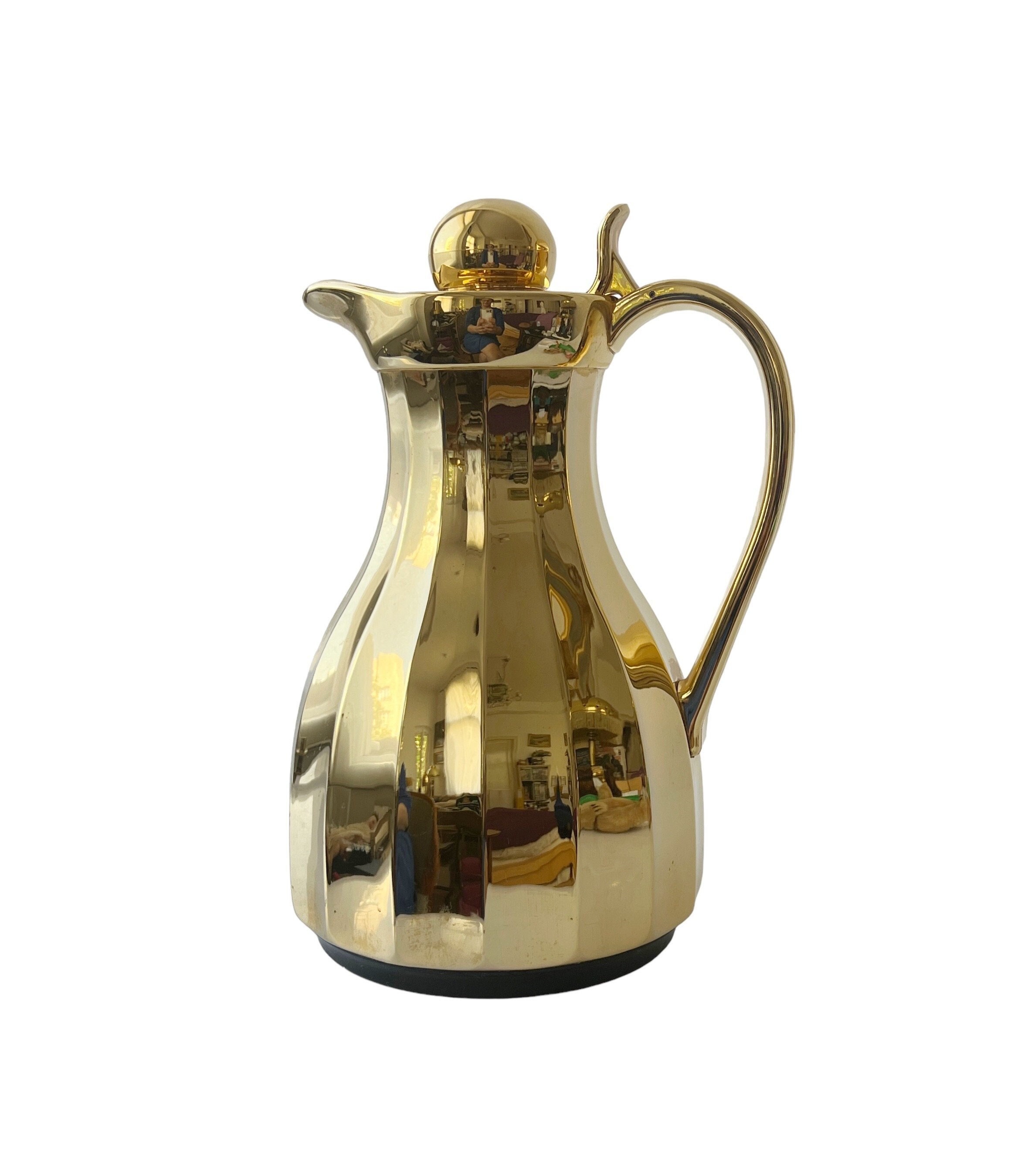 Vintage Vacuum Golden Carafe by Emsa. Thermos With Glass Flask. West Germany.  1980-90s. 