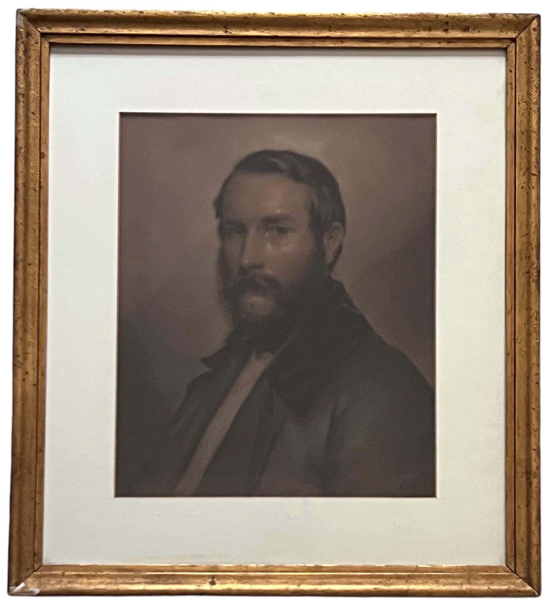 アンティークのパステル画によるドイツ紳士の肖像画、19世紀初頭、額