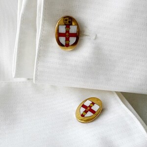 Vintage Enamel Heraldic Shield Cufflinks – Gold Tone, Double-Sided