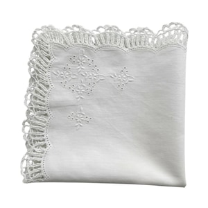 Vintage Swiss Hand-Embroidered Handkerchief | Fine Batiste with Crochet Lace Edges