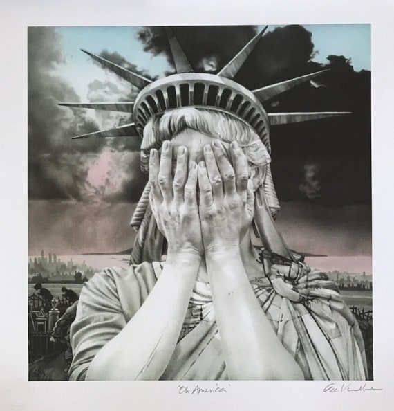 Gee Vaucher, Oh America, Original Lithograph Print, Signed