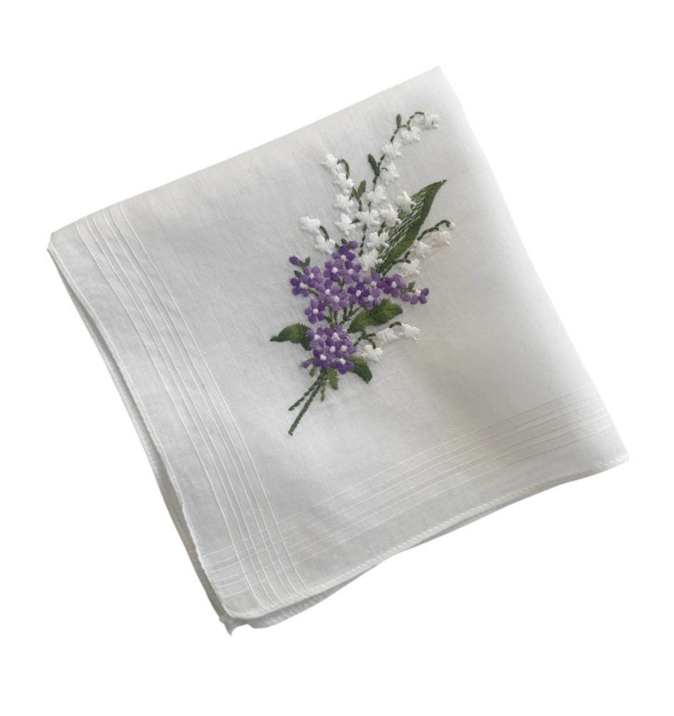 Étui à Mouchoir Brodé Main Motif Muguet - Coton Blanc - Fait Main En Inde - Neuf - Accessoire De Sac
