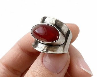 Niels Erik From Amber Ring, Danish Sterling Silver Modernist, UK Size O