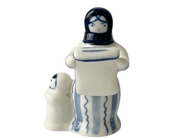 Figura de cerámica de Gzhel vintage, arte popular, hecha a mano, esmaltada en azul y blanco, URSS, décadas de 1970 y 1980 *