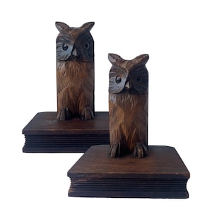 Vintage Hand-Carved Owl Bookends, Schwarzwald Germany, 1960s-1970s
