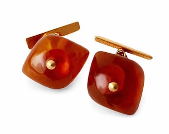 Vintage Baltic Amber Gold Plated Cufflinks, USSR 1960s