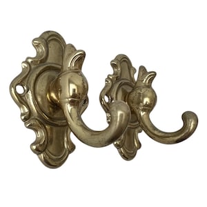 Vintage Brass Wall Hooks – Ornate Pair with Screws, Antique-Style Coat or Towel Hangers