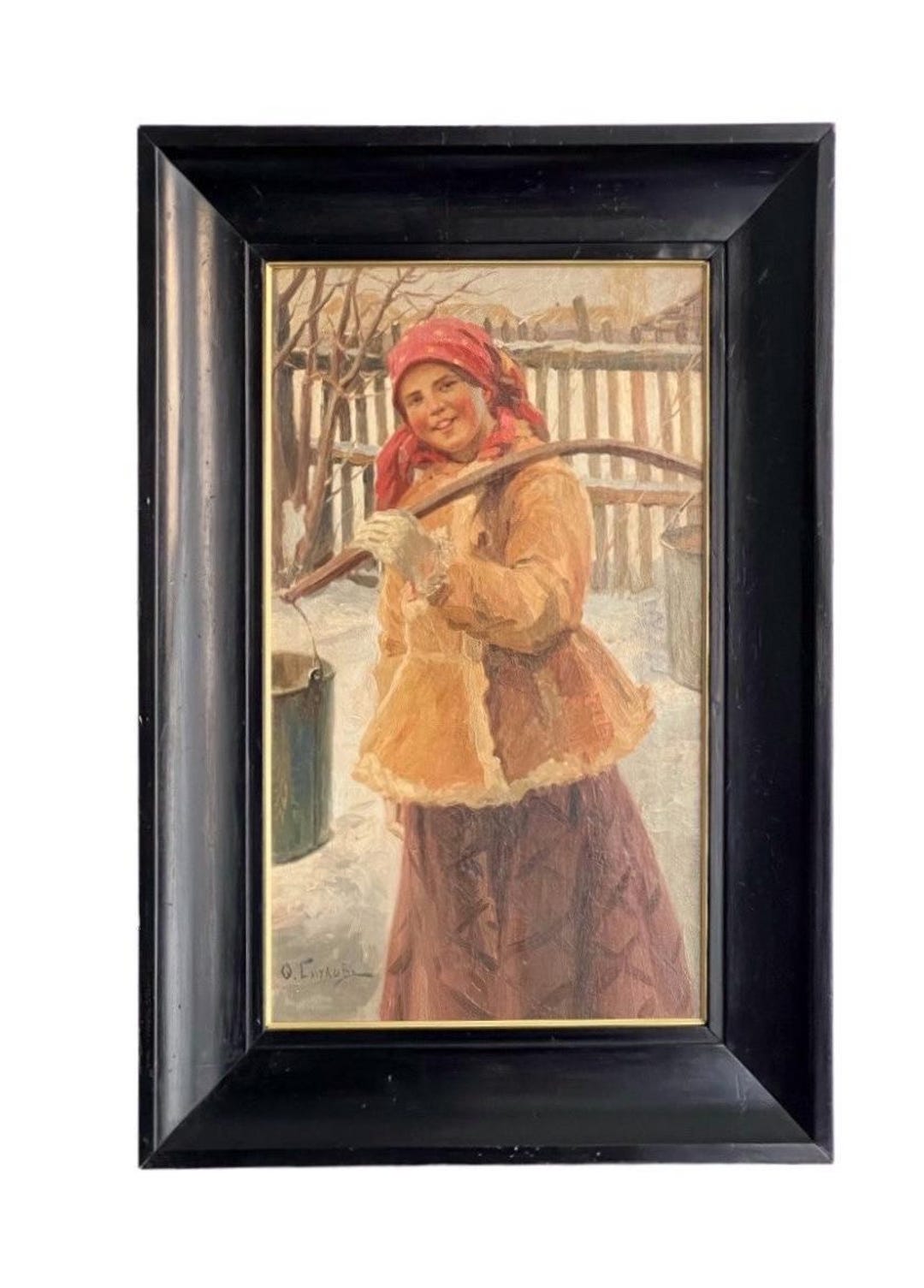 Antique Oil Painting – Signed Peasant Woman Portrait, Rustic Folk Art ...