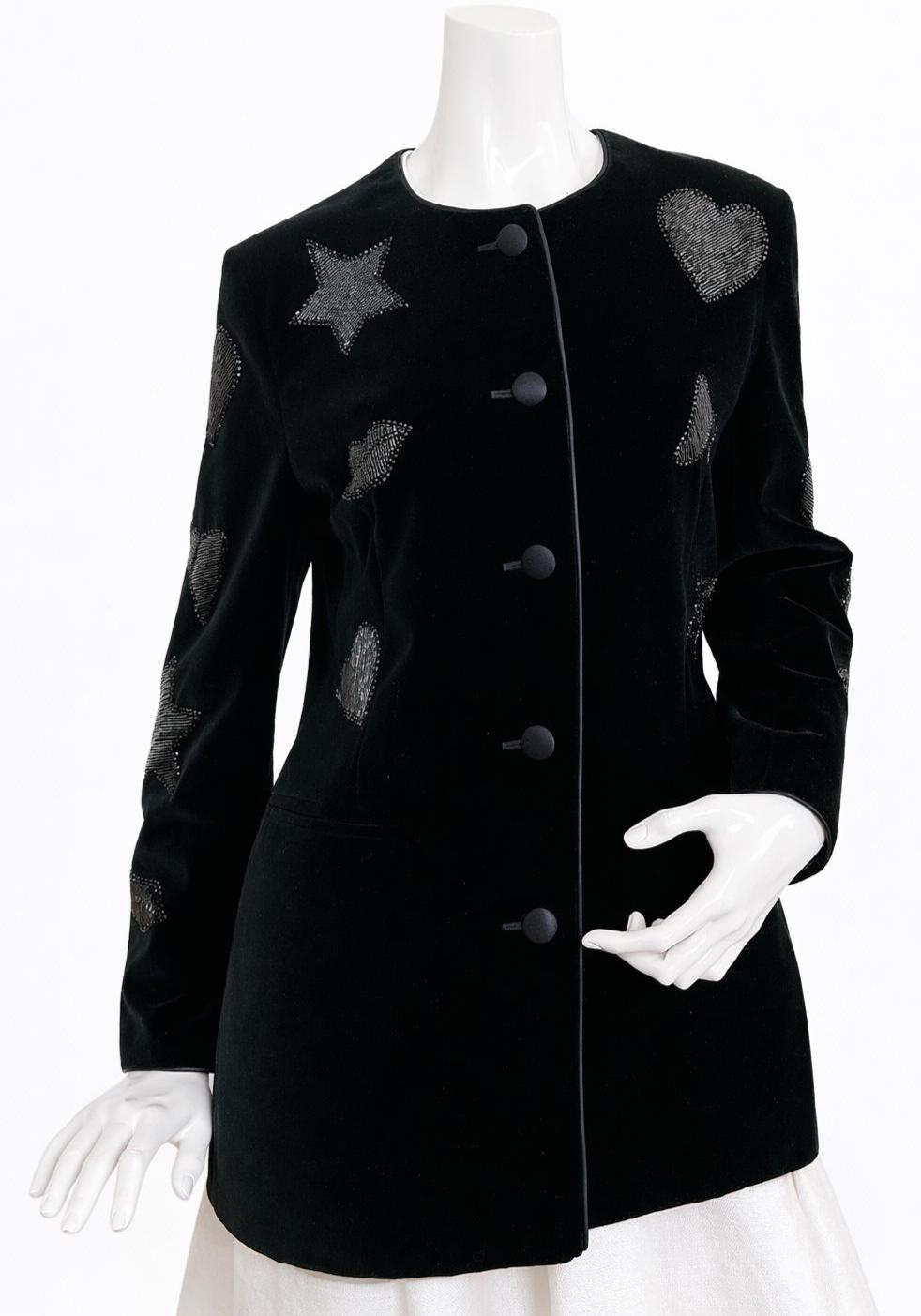 Vintage Escada Velvet Jacket Margaretha Ley Germany 80s 90s Beaded