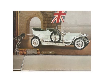 Litografía del Rolls Royce Silver Ghost de 1910: Impresión artística de un coche clásico