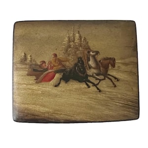 Vintage Palekh Russian Lacquer Jewelry Box | Hand-Painted Papier-Mâché | 1960s–70s USSR Era Art