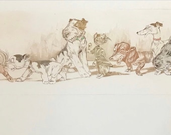 ボリス・オクライン　本人サインあり　美品　銅版画　エッチング ボリス・オクライン作『パリの汚い犬たち』。オリジナル・サイン入り 版画