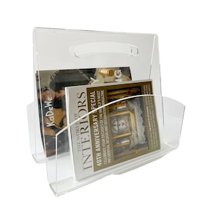 Vintage Plexiglass Magazine Rack with Brass Accent, 1980s-1990s, West Germany, Retro Modern Decor