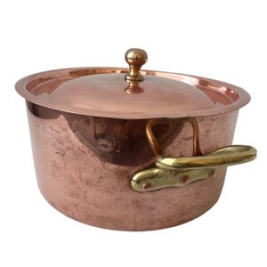 Vintage French Copper Saucepan with Lid – 1.7L Capacity – Tin-Lined, Brass Handles – Made in France