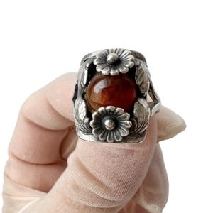 Vintage Niels Erik From Amber Ring – Sterling Silver Daisy Design – Danish Modernist Design