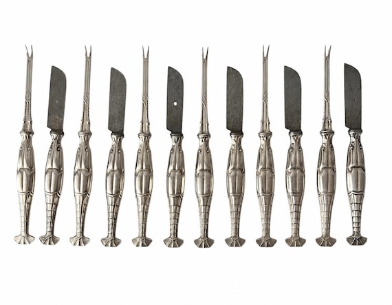 Antique WMF Silver Plated Lobster Seafood Cutlery Set, Art Nouveau