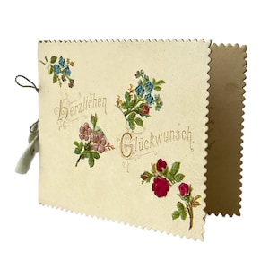 Antike Deutsche Grußkarte | Frühes 1900s Die-Cut Spitze Karte | Herzlichen Glückwunsch mit Sentimentaler Vers | Vintage Ephemera