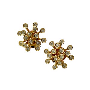 Vintage Clip-On Earrings, Gold-Tone Metal with Clear Crystal Stones, Elegant Jewelry