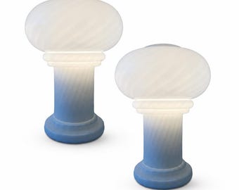 Vintage West German White Glass Mushroom Table Lamps, Pair