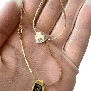 24K Gold-Plated Heart Pendant Necklace – Silver & Gold Heart with Sparkling Stone