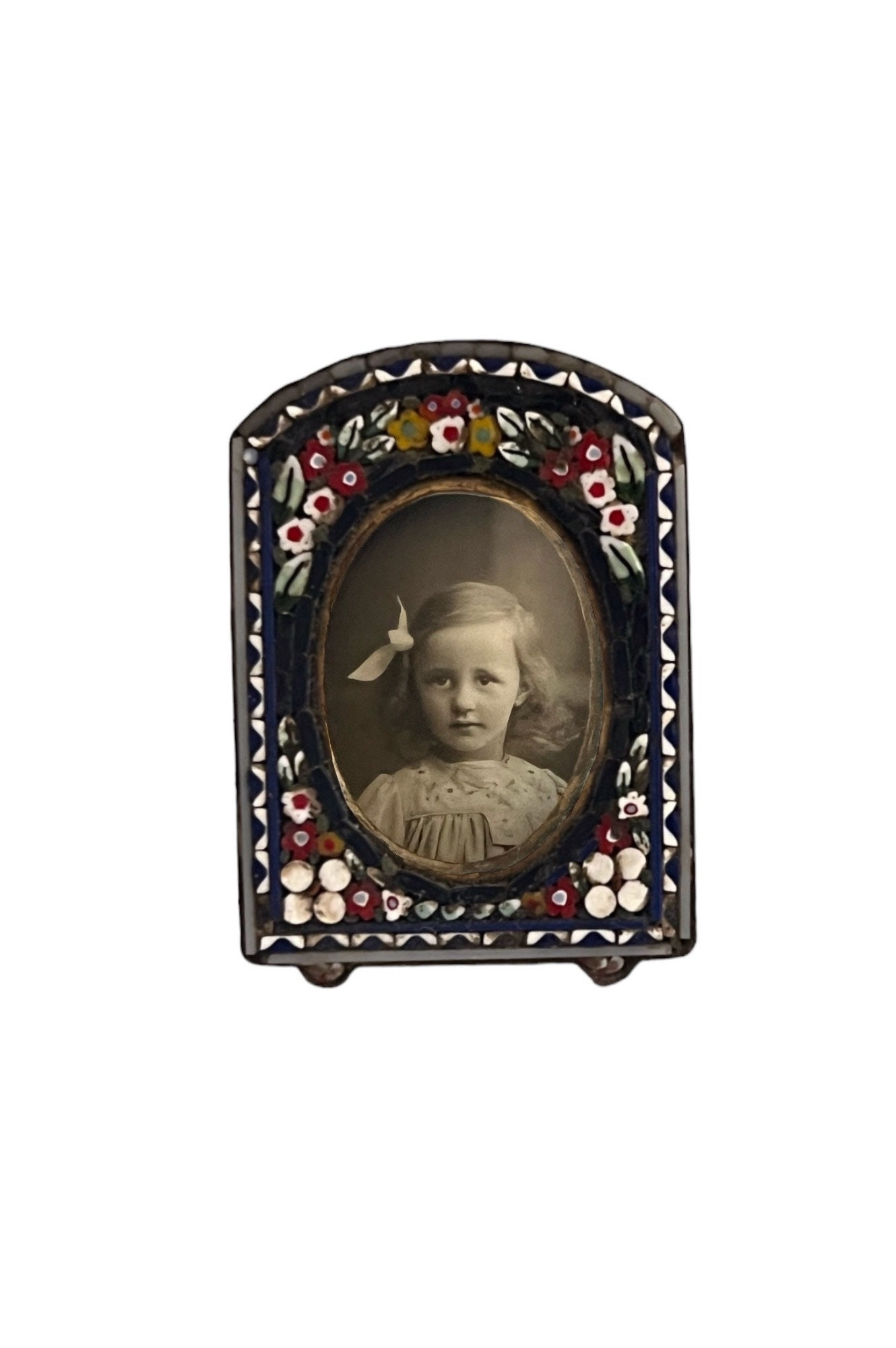 Italian Micro-mosaic Photo Frame. Miniature Brass Picture Frame